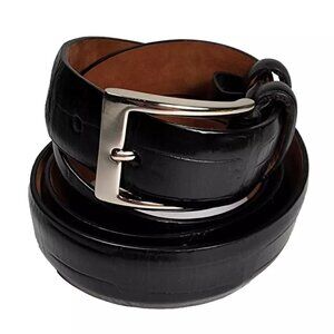 Cole Haan Men's Black Embossed Leather Belt Solid Brass Buckle Size 46/115